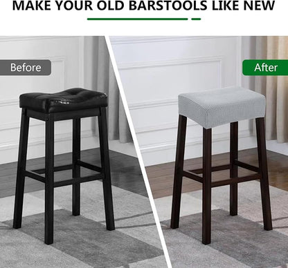 YISUN Stool Covers Rectangle - 2 Pack Stretch Waterproof Saddle Seat Cover Counter Bar Stools Bar Chairs Covers Kitchen Island Chairs Cushion Protector (2, Light Gray)