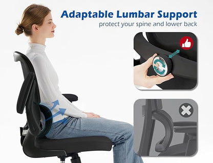 TRALT Ergonomic Office Chair - Desk Chair with Adjustable Headrest Lumbar Support Computer Chair - Mesh Comfy Chair with Flip-up Armrests - Gaming Chair for Adults Home Office PU, Black, Pack of 2