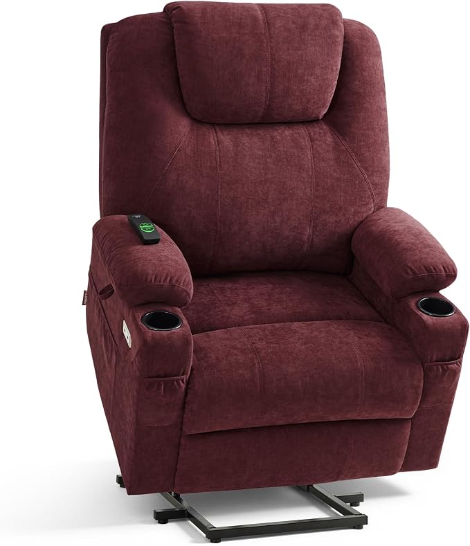 MCombo Power Lift Recliner Chair for Elderly R7042(Sangria, Small-Wide) | Heat and Massage, USB& Type C Charging Port, FSC Certified