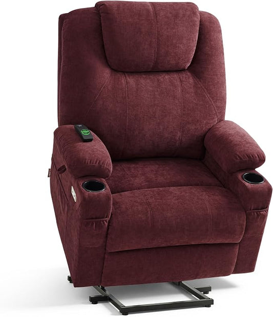 MCombo Power Lift Recliner Chair for Elderly R7042(Sangria, Small-Wide) | Heat and Massage, USB& Type C Charging Port, FSC Certified