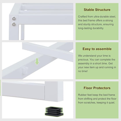 EMODA 12 Inch Full Size Bed Frame, Metal Platform Bed Frame Full No Box Spring Needed, Heavy Duty Steel Slats Support, Easy Assembly, Noise Free, White