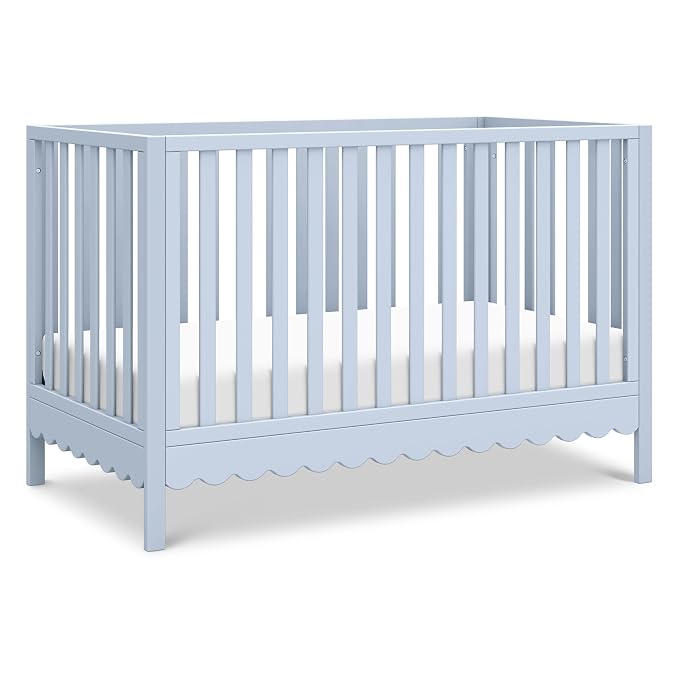 Davinci Sammy Scallop 4-in-1 Convertible Baby Crib, Powder Blue | GREENGUARD Gold Certified, Converts to Toddler Bed & Daybed & Full-Size Bed, 4 Adjustable Mattress Heights - Easy to Assemble