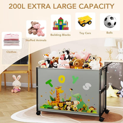 BBLIKE Toy Box for Kids - 200L Extra Large Toy Chest Storage with Wheels for Boys and Girls, Toy Organizer Bin for Stuffed Animals, Toy Basket for Bedroom, Nursery, Living Room, Playroom, Gray