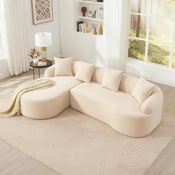 99" Curved Sofa with L-Shape Chaise,Modern Cloud Curved Couch with Deep Seat,No Assembly Required,Upholstered Oversized Couches for Living Room,Apartment (Beige, 99Inch)