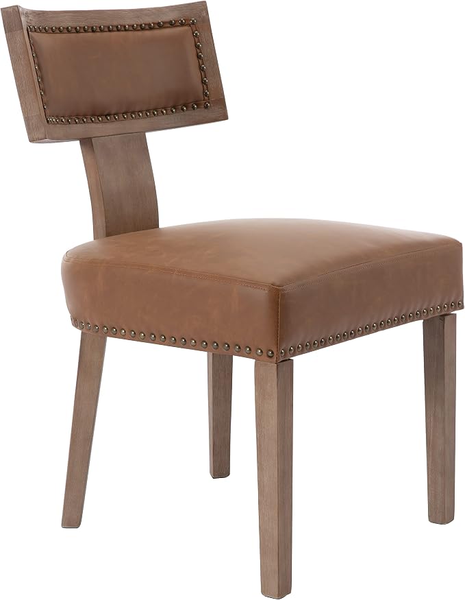 RIVOVA Mid Century Modern Dining Chairs Set of 2 PU Leather Upholstered Kitchen Side Chairs with Nailhead Trim, Modern Kitchen Armless Solid Wood Dining Chairs, Brown
