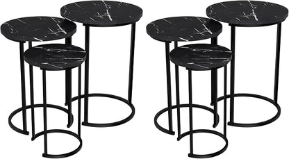 Lavish Home Nesting Tables - Set of 6 Modern Round Side Tables with Faux Marble Tops - Space Saving Accent Table Set for Living Room, Bedroom, or Home Office (Black)