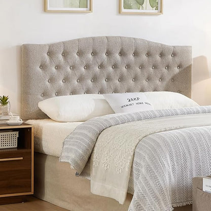 24KF Upholstered Tufted Button Wall Mounted Linen Headboard,Comfortable Fashional Headboard Queen/Full Size,6055-Q-Linen