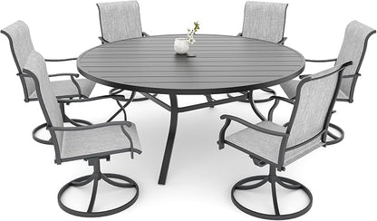 58"x 58"x 28" Patio Table and Chairs Set,6-Pieces Outdoor Swivel Dinging Chairs,Black Round Metal Table with Umbrella Hole,Outside Furniture Set for Patio,Deck,Porch,Backyard