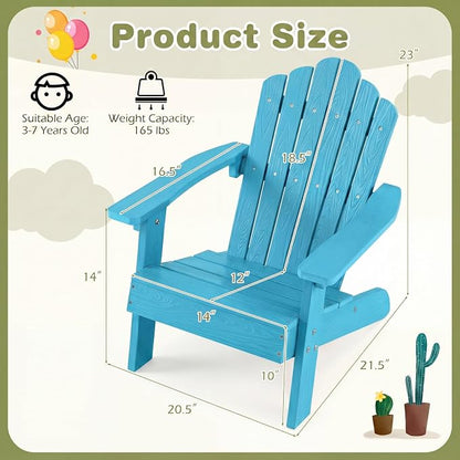 Giantex Kids Adirondack Chair, All-Weather HIPS Children's Outdoor Chair with Tilted High Backrest, Toddler Beach Chair for Garden Patio Backyard, Kids Lawn Chairs for Age 3-7 (1,Turquoise)