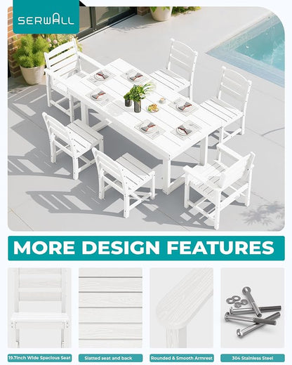 SERWALL HDPE Outdoor Dining Set for 6, 67'' Patio Table and Chairs Set | with Armless Seat