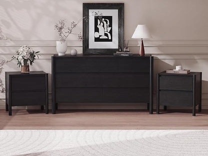 CHUWELL 3-Piece Bedroom Dresser Set-7 Drawer Dresser & 2 Nightstands,51" Wide Black Dresser and Night Stands Set with Solid Wood Cylindrical Legs