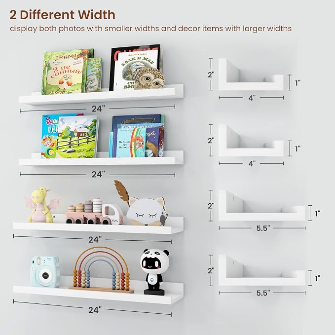Axeman Picture Ledge Shelf | 24 Inch White Floating Shelves Set of 4 | Rustic Wood Wall Shelves with Lip | 24" White Picture Shelves for Wall with Ledge | Photo Shelves