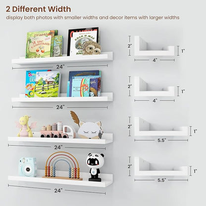 Axeman Picture Ledge Shelf | 24 Inch White Floating Shelves Set of 4 | Rustic Wood Wall Shelves with Lip | 24" White Picture Shelves for Wall with Ledge | Photo Shelves