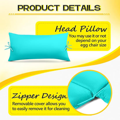 MAGIC ELEPHANT Egg Chair Cushion, Memory Foam Indoor Outdoor Hanging Egg Chair Cushion Replacement, Patio Basket Swing Cushion with Headrest (Teal)
