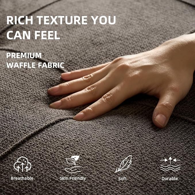 112" U Shaped Modular Cloud Sectional Couch, Waffle Fabric, Dark Gray | Modular Deep Seat Sofa, Movable Ottoman, Pocket Spring Cushions, 2-Box Delivery, Living Room Lounge Use, Not Boneless