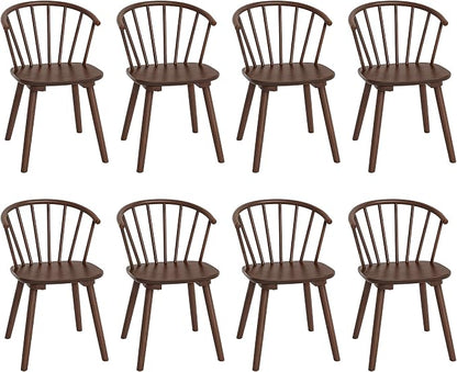 LUE BONA Walnut Dining Chairs Set of 8, Farmhouse Wood Dining Chairs with Semicircular Backrest, Spindle Dining Chair for Kitchen and Dining Room, 18 Inch