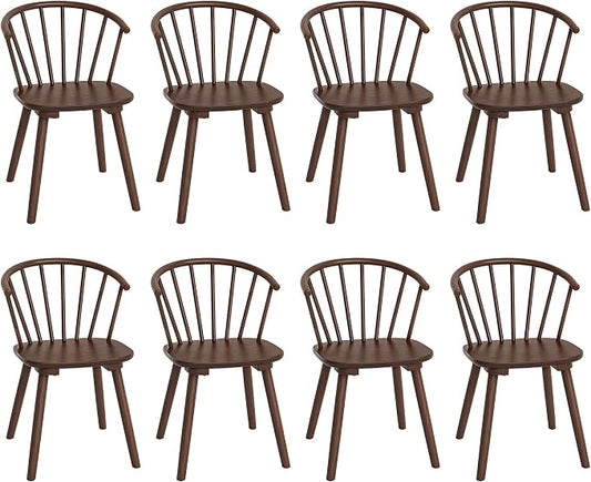 LUE BONA Walnut Dining Chairs Set of 8, Farmhouse Wood Dining Chairs with Semicircular Backrest, Spindle Dining Chair for Kitchen and Dining Room, 18 Inch