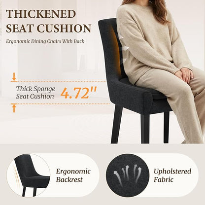 Modern Dining Room Chairs Set of 6 with Mid Back and Wood Legs, Upholstered Kitchen Chairs for Dining Room/Living Room, Black