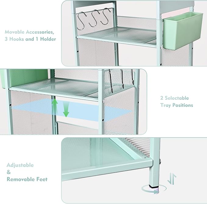 Mint Green Kids Nightstand, Small Nightstand for Bedroom, End Table with Hooks and Holder, Toddler Bedside Table, Desk Organizer for Office, Small Desk for Living Room, Dorm (Mint)