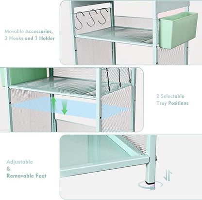 Mint Green Kids Nightstand, Small Nightstand for Bedroom, End Table with Hooks and Holder, Toddler Bedside Table, Desk Organizer for Office, Small Desk for Living Room, Dorm (Mint)