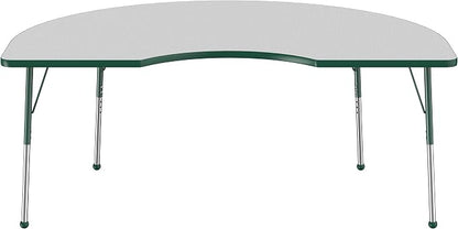 FDP Kidney Activity School and Office Table (48 x 72 inch), Standard Legs with Ball Glides for Collaborative Seating Environments, Adjustable Height 19-30 inches - Gray Top and Green Edge