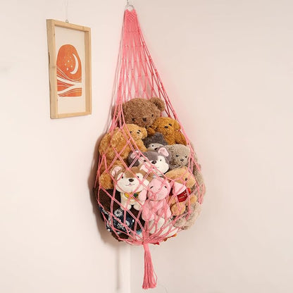 Amdermi Novel Stuffed Animal Hammock Corner Hanging Net for Stuff Aniaml Storage Macrame Toy Display Plush Toy Holder-Perfect for The Tiny Space Walls (pink, XXL)