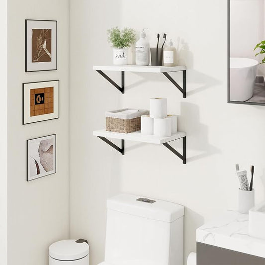 Axeman Deep Floating Shelves | 16 Inch White Wall Shelves Set of 2 | 10 Inch Deep Wood Floating Shelves for Wall | 16" W x 10" D White Shelves for Living Room Bathroom Kitchen
