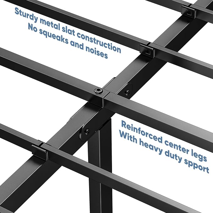 DUMOS King Size 12 Inch Bed Frame - Metal Platform Bed Frame Mattress Foundation with Steel Slat Support, No Box Spring Needed, Storage Space Under Base, Easy Assembly, Black