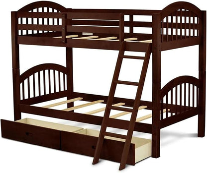 East West Furniture VEB-08-TA Hardwood Bunk Beds for Compact Spaces with Ladder and Two Drawers, Java Finish