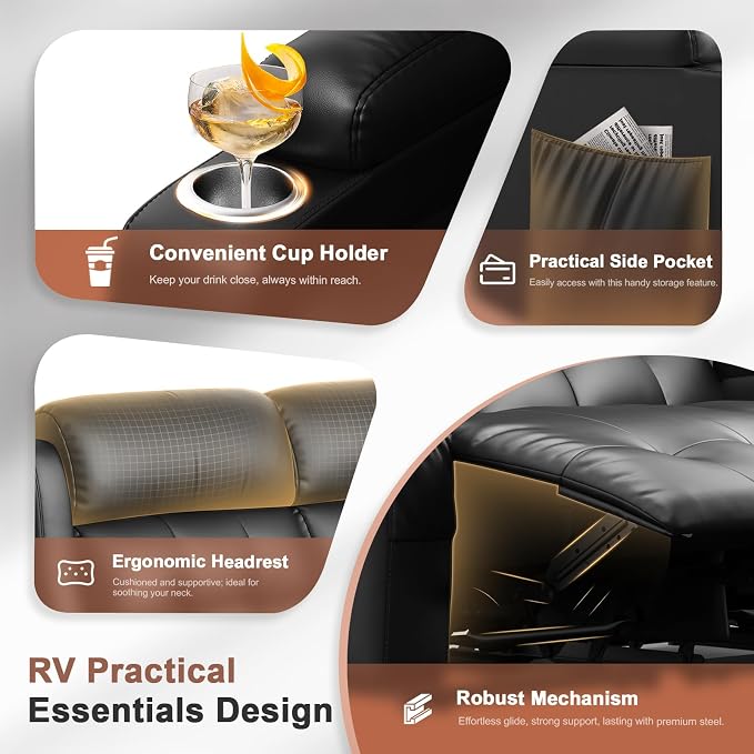 Power Loveseat Recliner with 2-Point Graphene Heat & Massage, Under-Seat Multi‑Color Adjustable LED Light Strips, Foldable Armrest, USB A/C, Wall Hugger Recliner Couch for RV Home Theater