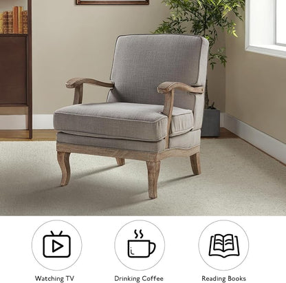 HULALA HOME Mid-Century Modern Accent Chairs Set of 2, Upholstered Lounge Arm Chair with Solid Wood Legs and Armrest, Removable Cushion Comfy Reading Armchair for Living Room, Bedroom, Balcony, Grey