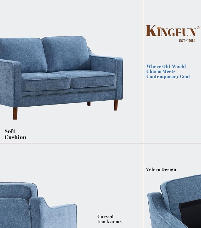Kingfun 60" Chenille Sofa, Loveseat Couch, Mid Century Modern Love Seat Couches with Solid Wood Frame for Living Room Bedroom