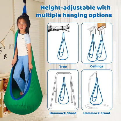 Sensory Pod Swing Hanging Seat Hammock Chair (Green) | indoor and outdoor use capacity 300lbs