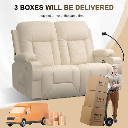 YONISEE Loveseat Recliner, Loveseat Recliner Sofa with Storage, Recliner Chair with USB Ports, 2 Cell Phone Holders, Cup Holder, Loveseat Couch for Living Room Home Theater Seating