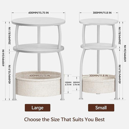 Round Side Table with Storage Basket, End Table Living Room, 15.7in | Side Tables Bedroom, 3-Tier Small End Table for Living Room, Garden, Corner Tables,Small spaces,Wooden, 24in Tall