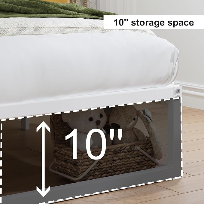 EMODA 12 Inch Full Size Bed Frame, Metal Platform Bed Frame Full No Box Spring Needed, Heavy Duty Steel Slats Support, Easy Assembly, Noise Free, White