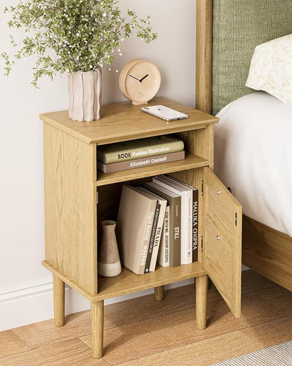 Nightstand, Boho Night Stand with 1 Drawers, Modern Side Accent Table with Open Shelf, Wooden Top Bedside End Table for Bedroom, Living Room, Yellow Oak