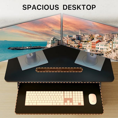 JOY worker Standing Desk Converter, 32" Wide Height Adjustable Sit Stand Up Desk Riser with Keyboard Tray, Desktop Workstation Riser for Home Office Computer Laptop, Particle Board, Black