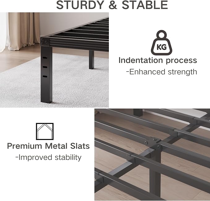 Twin Size Bed Frame 14" High Heavy Duty Platform Bed Frame,Sturdy Steel Frame,No Box Spring Needed,Noise-Free,Easy Assembly