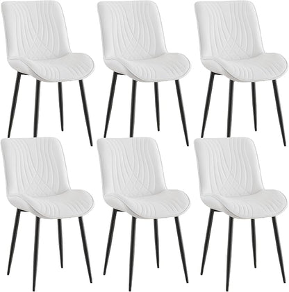 VECELO Dining Chairs Set of 6, Modern Upholstered Faux Leather Cushion Seat and Metal Legs for Kitchen, Living Room, White