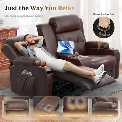880LBS Capacity Big & Tall Reclining Loveseat, Massage Loveseat Recliner with Console, 90% Factory Pre-Built, Stainless Steel Footrest, USB-C/A Charging, Wall Hugger Design Sofa for Living Room & RV