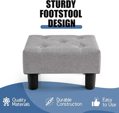 BRIAN & DANY Small Foot Stool, Linen Foot Stools with Legs, Stable Small Footstool for Living Room, Light Gray