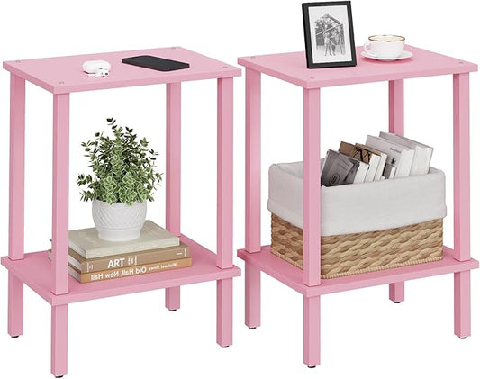 TUTOTAK End Table, Set of 2, Side Table, Nightstand, 2-Tier Storage Shelf, Sofa Table for Small Space, Living Room, Bed Room, Pink TB01BP035