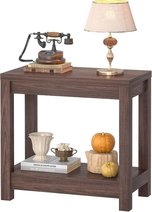 Besiost Farmhouse End Table, Narrow Side Table, Slim End Table with Storage Shelf, Small Console Table for Small Spaces, Rustic Nightstand Sofa Table for Living Room, Bedroom, 24" Black Walnut