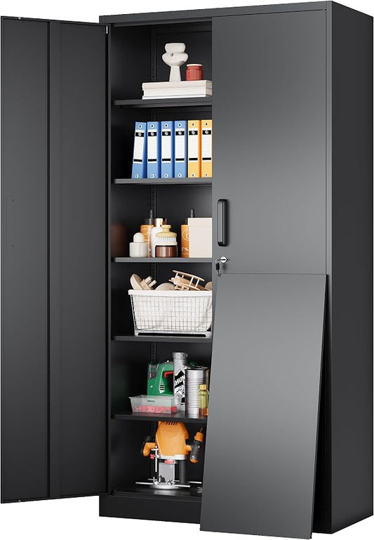 SISESOL Wide & Deep Metal Storage Cabinet with 2 Doors and 5 Adjustable Shelves,72x36x18 Garage Storage Cabinet,Tall Black Locking Metal Cabinets with Lock,Steel Locked Cabinets for Home,Office,Garage