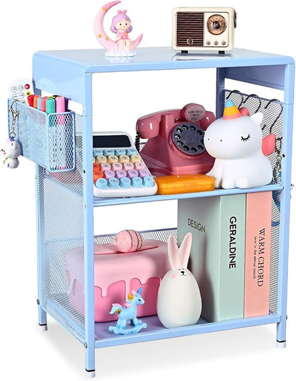 Sky Blue Kids Nightstand, Small Nightstand for Bedroom, End Table with Hooks and Holder, Toddler Bedside Table, Desk Organizer for Office, Small Desk for Living Room, Dorm (Sky Blue)