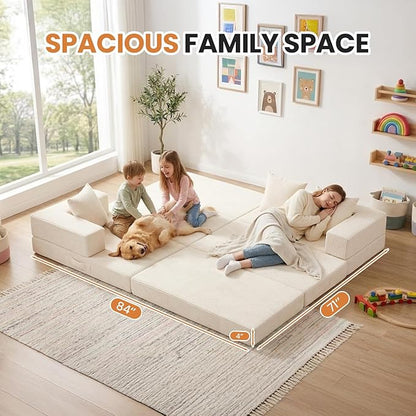65" Boneless Couch,Convertible Sleeper Sofa Bed, Modular Sectional Sofa, Modern Tri-Folding Cloud Couch with L-Shape Chaise, Corduroy Futon Couches for Small Spaces Apartment,No Assembly