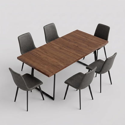 ZckyCine 7‑Piece Dining Set for 6,70.87‑Inch Table with 6 PU‑Leather Chairs, Thick Tabletop & Metal Frame for Apartment
