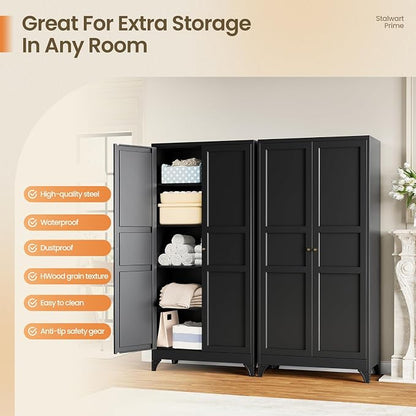 Yizosh Metal Pantry Cabinet, 75" Kitchen Pantry with 2 Door and 4 Adjustable Shelves,Black Metal Pantry Storage Cabinet,Cupboard for Kitchen,Dining Room,Living Room and Bathroom