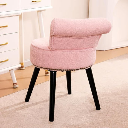 Vanity Chair with Backrest, Boucle Upholstery Armless Makeup Stool, Vanity Stool with for Bedroom Living Room Kitchen Dinning Room (Sherpa Pink)
